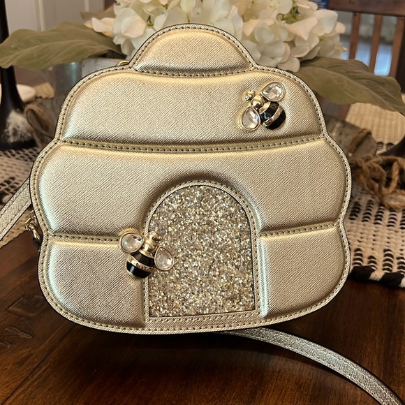 KATE SPADE DOWN THE RABBIT HOLE BEEHIVE GOLD CROSSBODY PURSE NWOT - Picture 11 of 15